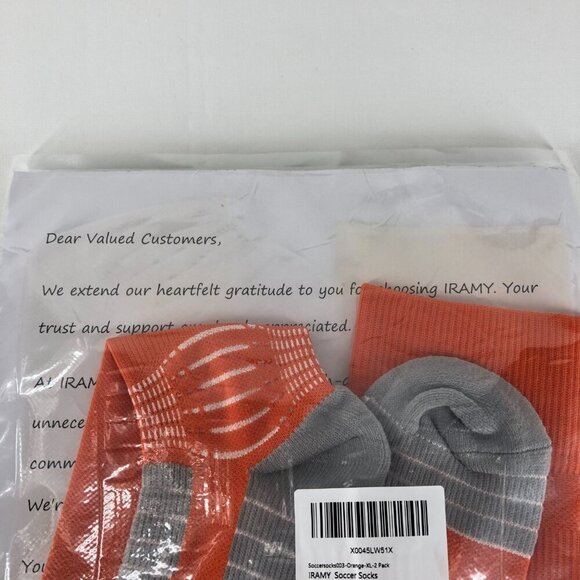 Iramy Gray And Orange Compressive Soccer Socks 2 Pair NIP Size XL - Picture 5 of 5